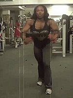 super hot ebony female bodybuilder mistress treasure in ripped contest shape